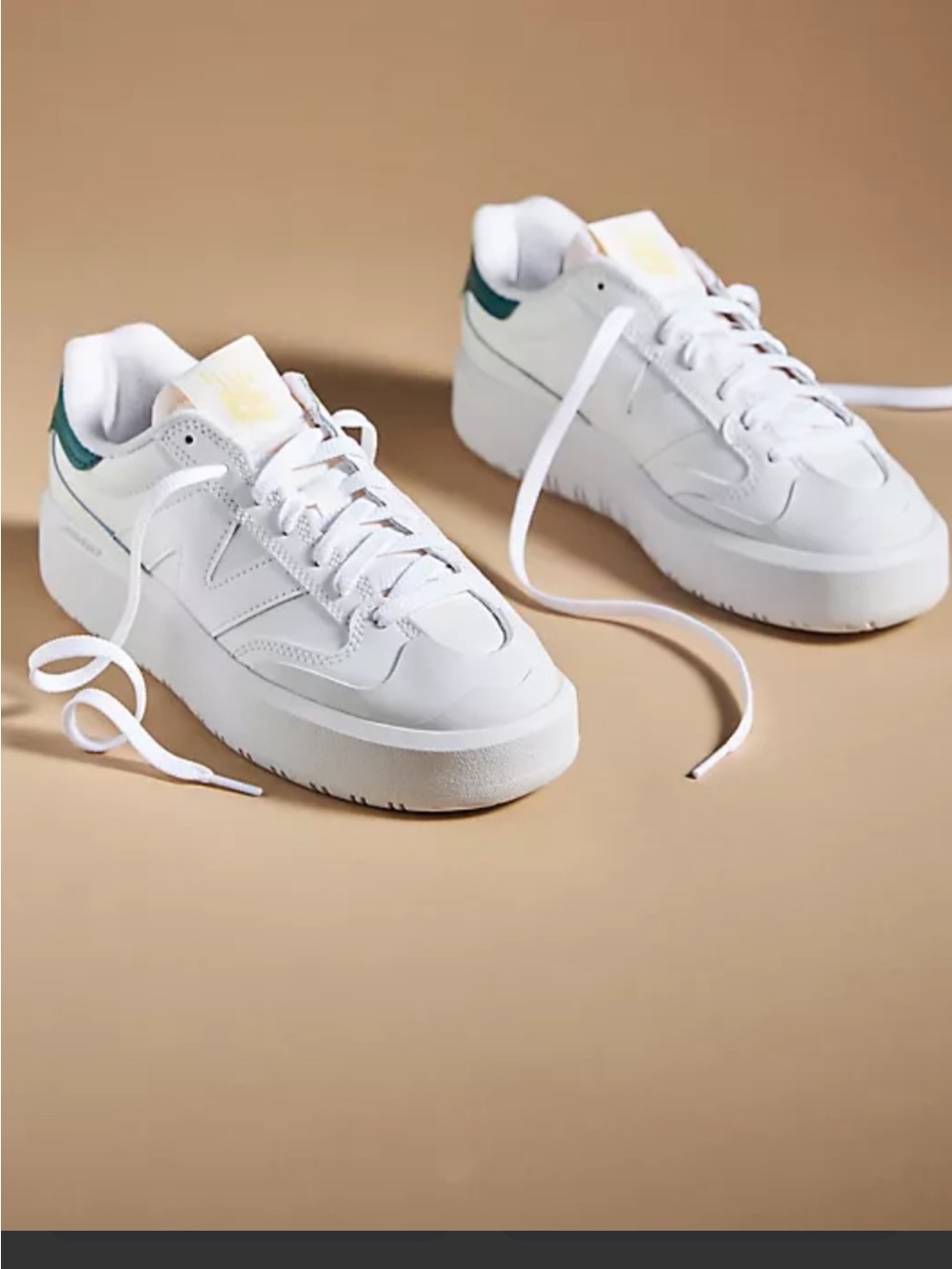 New Balance White CT302 Platform Sneakers with teal  Heel Tab